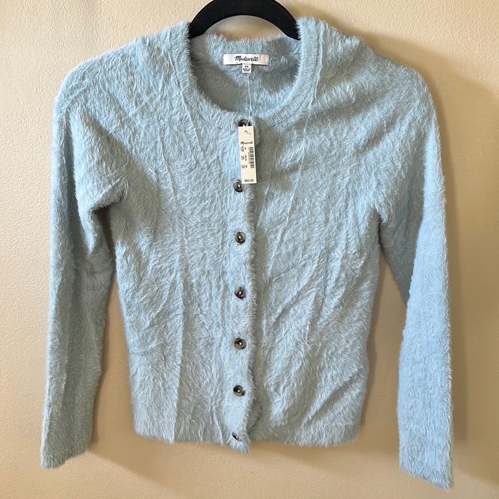 nwt madewell light blue furry cardigan sweater